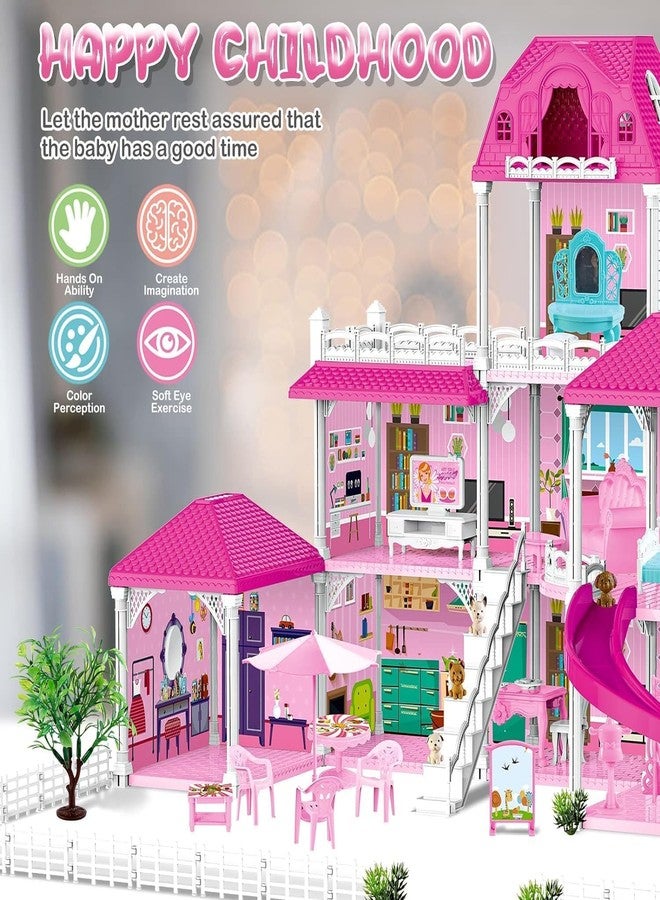 FUNLOT Dollhouse for Girls 3-Story 8 Rooms Huge Princess Girls Dream House Kit with 2 Dolls and Dollhouse Furnitures, DIY Play House for Girls Ages 3 4 5 6 7+ - Image 3